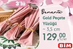 BENANTE GOLD PEÇETE YÜZÜĞÜ 3,5 CM